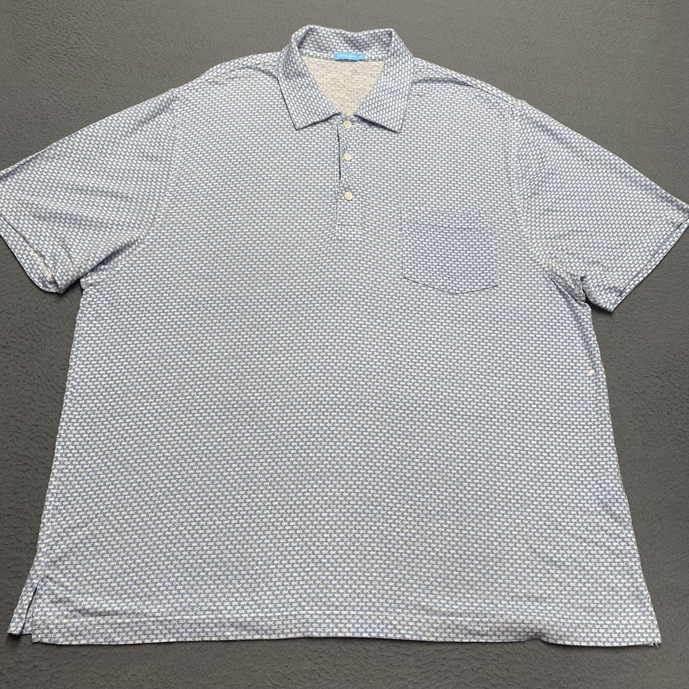 J. McLaughlin Polo Shirt‎ Mens XL Blue Graphic Print Linen Cotton Pocket